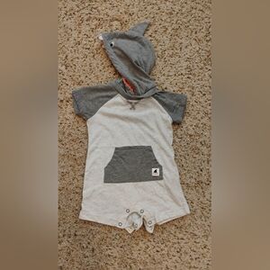 Carter's Pink and Gray Striped Hooded Shark Romper
